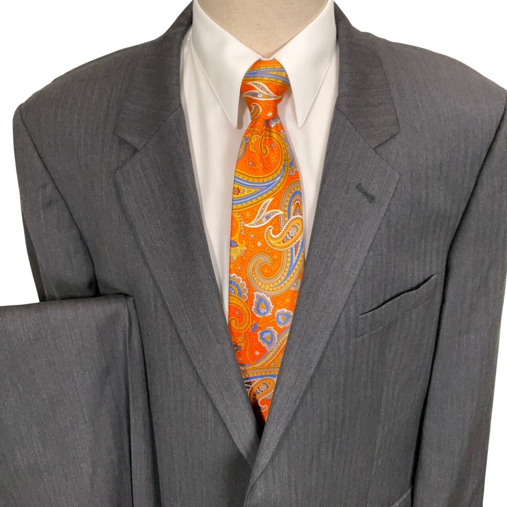 Jos. A. Bank Suit Mens 48L Charcoal Gray Herringbone 3-Button Classic Timeless